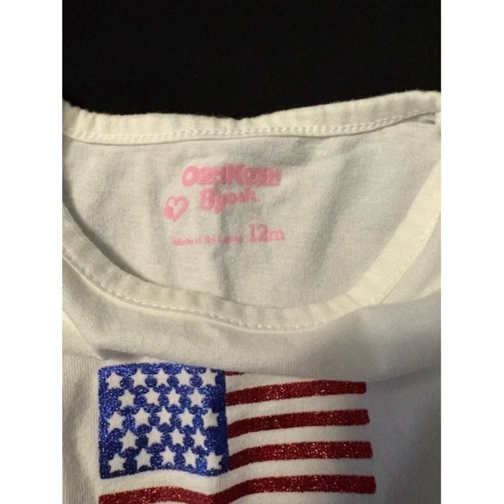 OshKosh b'gosh size 12 months patriotic tee with bow accents on cap sleeves